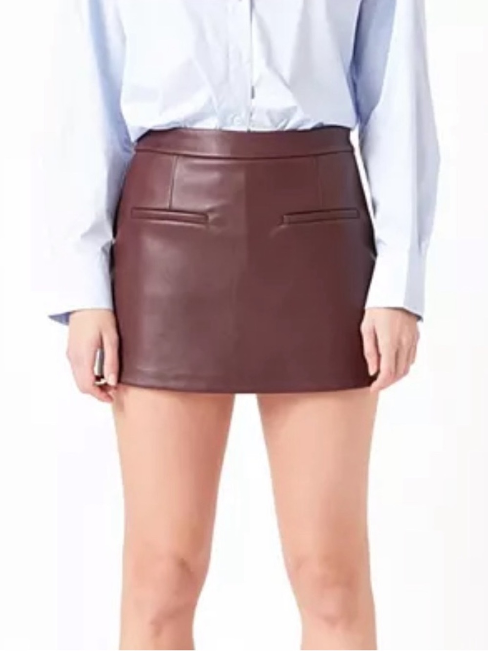 English Factory Burgundy Faux Leather Mini Skirt